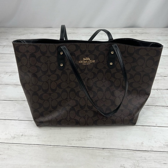 Coach Large Brown Signature Leather Tote Bag [E1966] - Picture 2 of 13